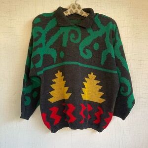Rad vintage green yellow and red Christmas sweater.